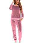 Pale Violet Red Round Neck Long Sleeve Loungewear Set with Pockets