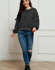 Gray Exposed Seam Half Button Long Sleeve Sweatshirt