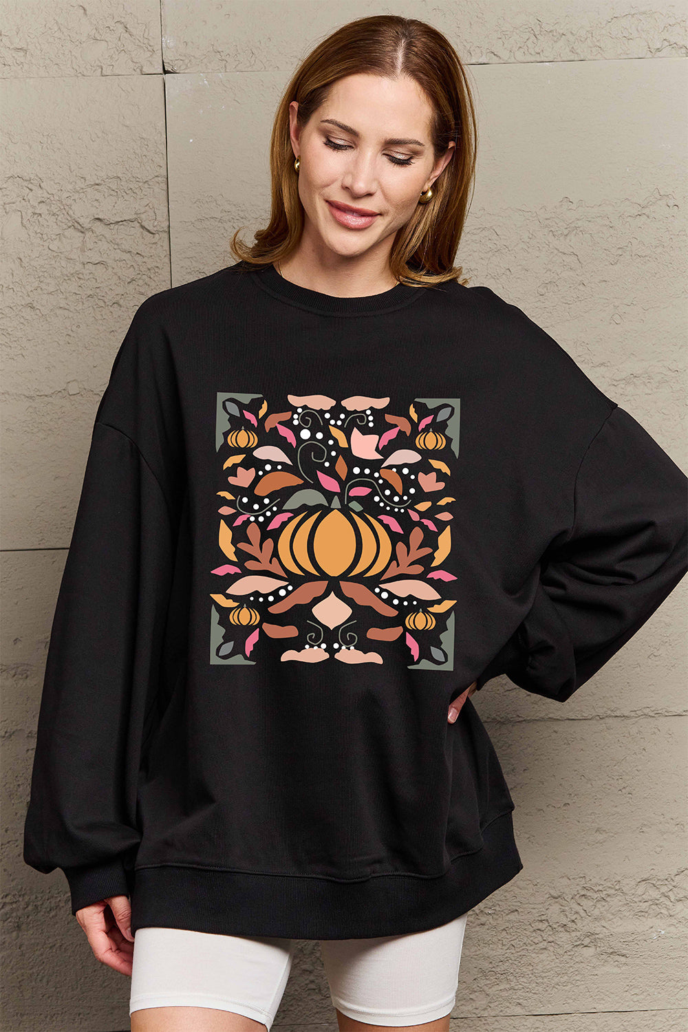 Tan Simply Love Full Size Graphic Dropped Shoulder Sweatshirt Sentient Beauty Fashions Apparel &amp; Accessories