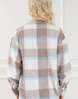 Light Gray Pocketed Plaid Collared Neck Jacket Sentient Beauty Fashions Apparel & Accessories