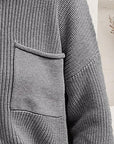 Light Slate Gray Ribbed Dropped Shoulder Sweater with Pocket Sentient Beauty Fashions Tops