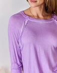 Plum Zenana Washed Scoop Neck Long Sleeve Blouse Sentient Beauty Fashions Apparel & Accessories