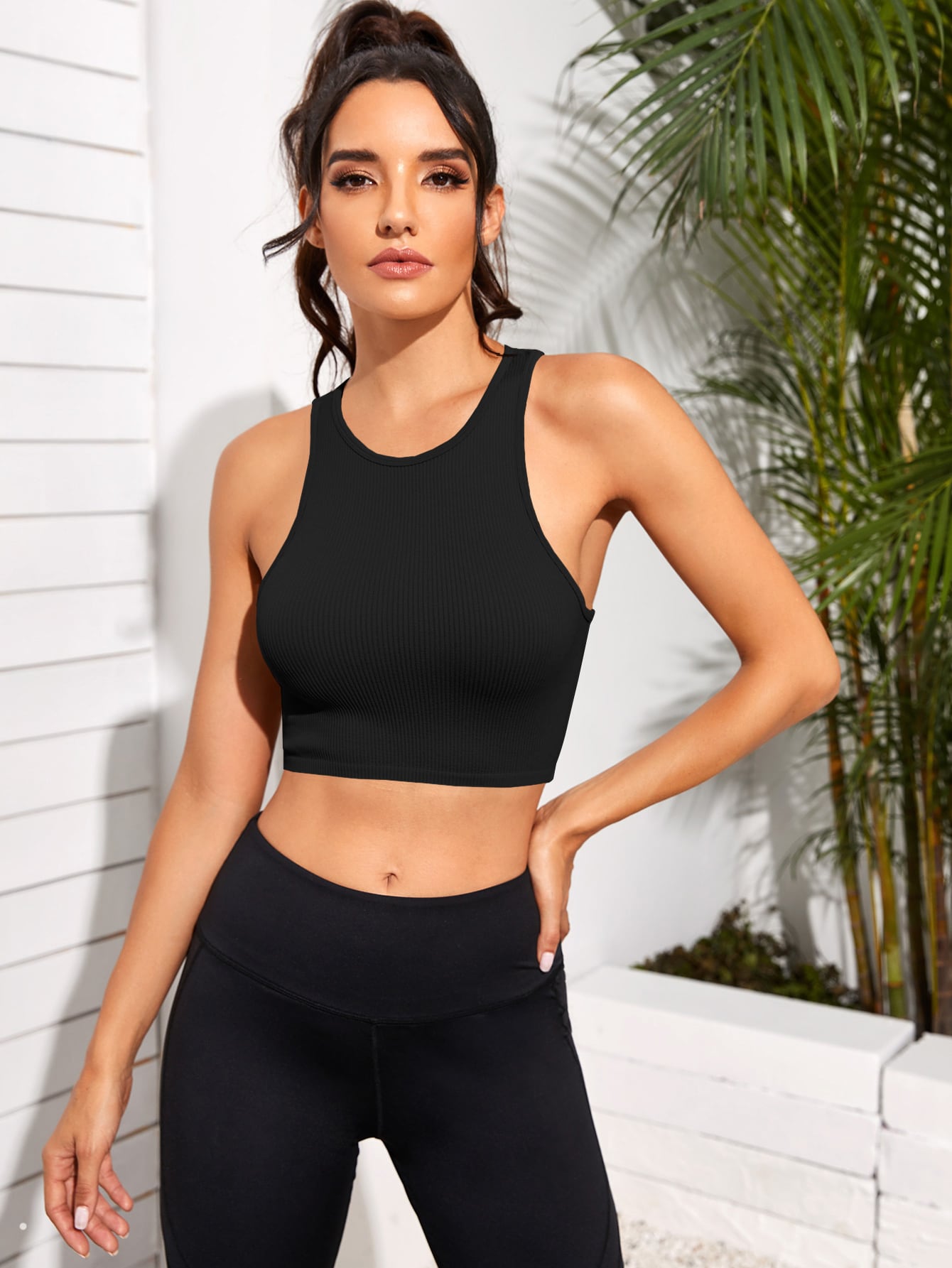 Black Cropped Round Neck Sports Tank Top Sentient Beauty Fashions Apparel &amp; Accessories