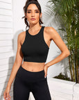 Black Cropped Round Neck Sports Tank Top Sentient Beauty Fashions Apparel & Accessories