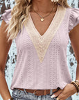 Gray Contrast V-Neck Eyelet Top Sentient Beauty Fashions Apparel & Accessories