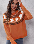 Gray Ghost Pattern Round Neck Long Sleeve Sweater