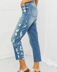 Light Gray Judy Blue Laila Full Size Straight Leg Distressed Jeans Sentient Beauty Fashions Jeans
