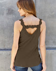 Dark Gray Basic Bae Full Size Lace Detail V-Neck Cutout Cami Sentient Beauty Fashions Apparel & Accessories