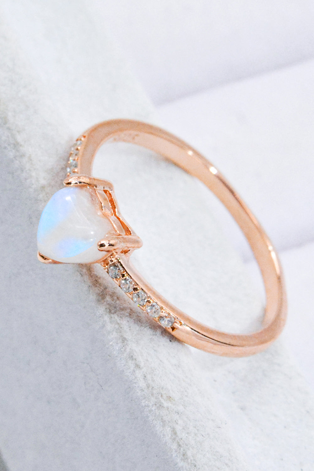 Light Gray Natural Moonstone Heart 18K Rose Gold-Plated Ring Sentient Beauty Fashions jewelry