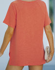 Sienna Heathered Slit V-Neck Short Sleeve T-Shirt Sentient Beauty Fashions Apparel & Accessories