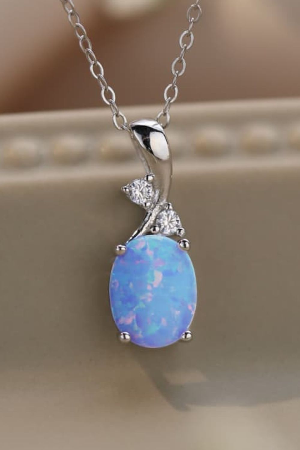 Dim Gray Opal Oval Pendant Chain Necklace Sentient Beauty Fashions jewelry