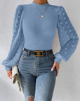 Dark Gray Swiss Dot Waffle-Knit Lantern Sleeve T-Shirt Sentient Beauty Fashions Apparel & Accessories