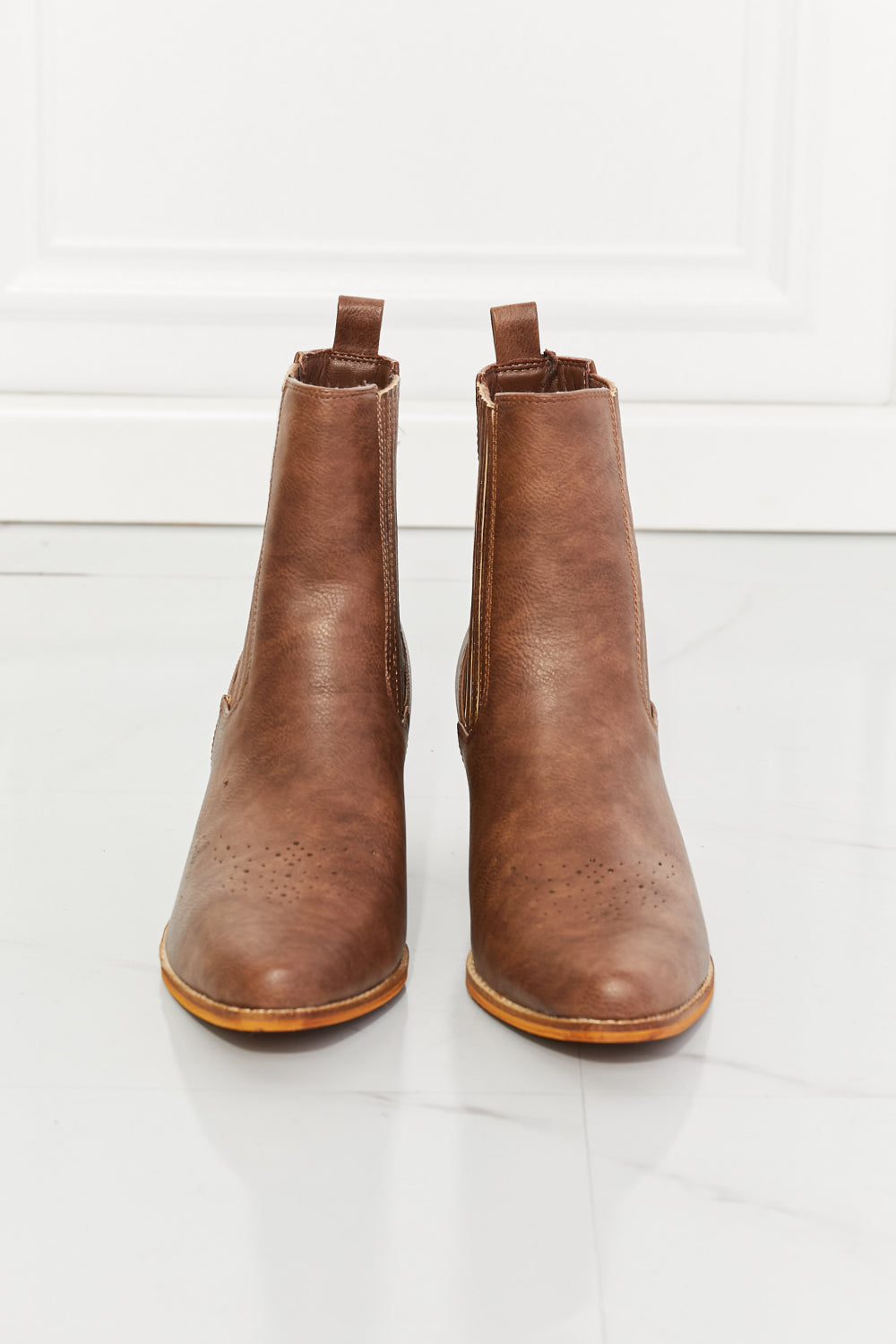 Sienna MMShoes Love the Journey Stacked Heel Chelsea Boot in Chestnut Sentient Beauty Fashions shoes