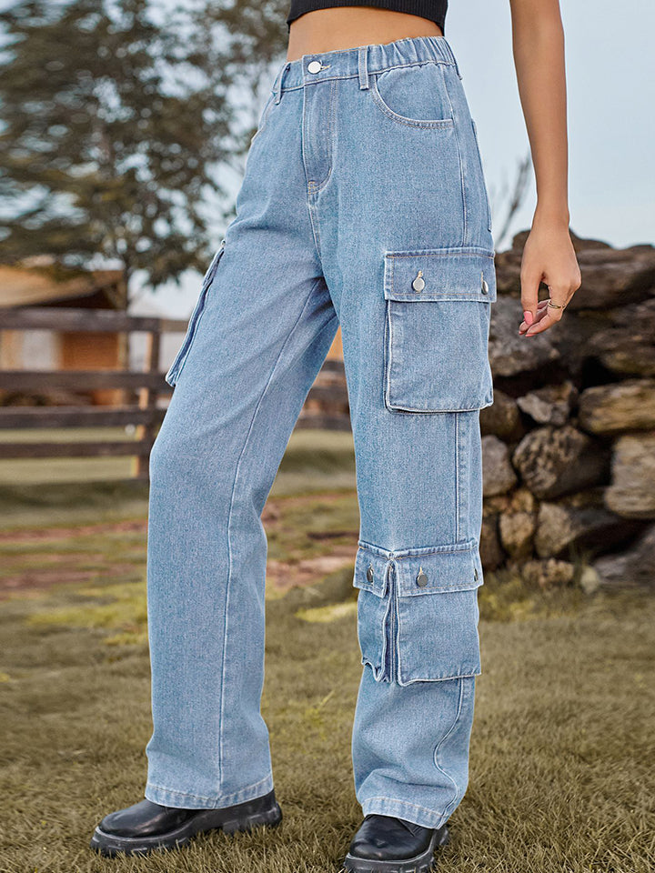Dim Gray Straight Leg Cargo Jeans Sentient Beauty Fashions Apparel &amp; Accessories