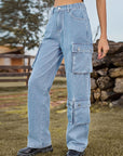 Dim Gray Straight Leg Cargo Jeans Sentient Beauty Fashions Apparel & Accessories