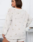 Light Gray Plus Size Star Dropped Shoulder Top and Shorts Lounge Set Sentient Beauty Fashions Apparel & Accessories