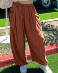 Saddle Brown Drawstring Pocketed Wide Leg Pant Sentient Beauty Fashions Apparel & Accessories