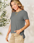 Light Gray Basic Bae Full Size Round Neck Short Sleeve T-Shirt Sentient Beauty Fashions Tops