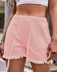 Rosy Brown Drawstring Raw Hem Denim Shorts