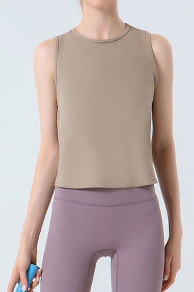 Rosy Brown Round Neck Active Tank Sentient Beauty Fashions Apparel & Accessories