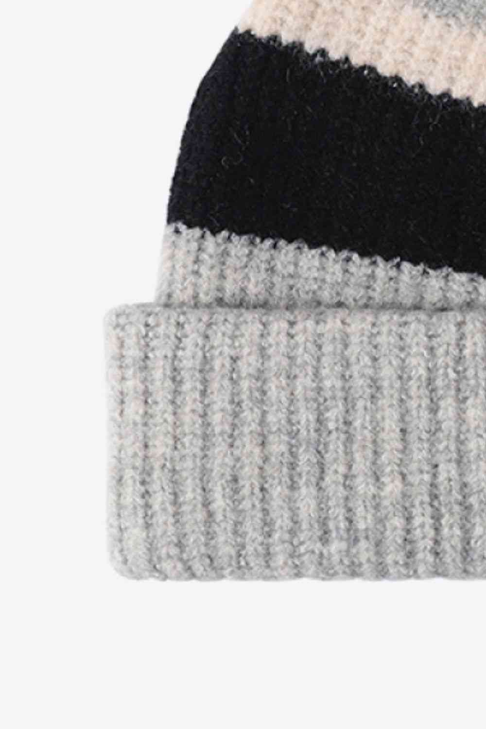 Light Gray Tricolor Cuffed Knit Beanie