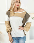 Light Gray Color Block Exposed Seam Boat Neck Top