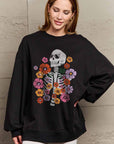 Gray Simply Love Simply Love Full Size Flower Skeleton Graphic Sweatshirt Sentient Beauty Fashions Apparel & Accessories