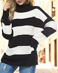 Light Gray Striped Turtleneck Long Sleeve Sweater