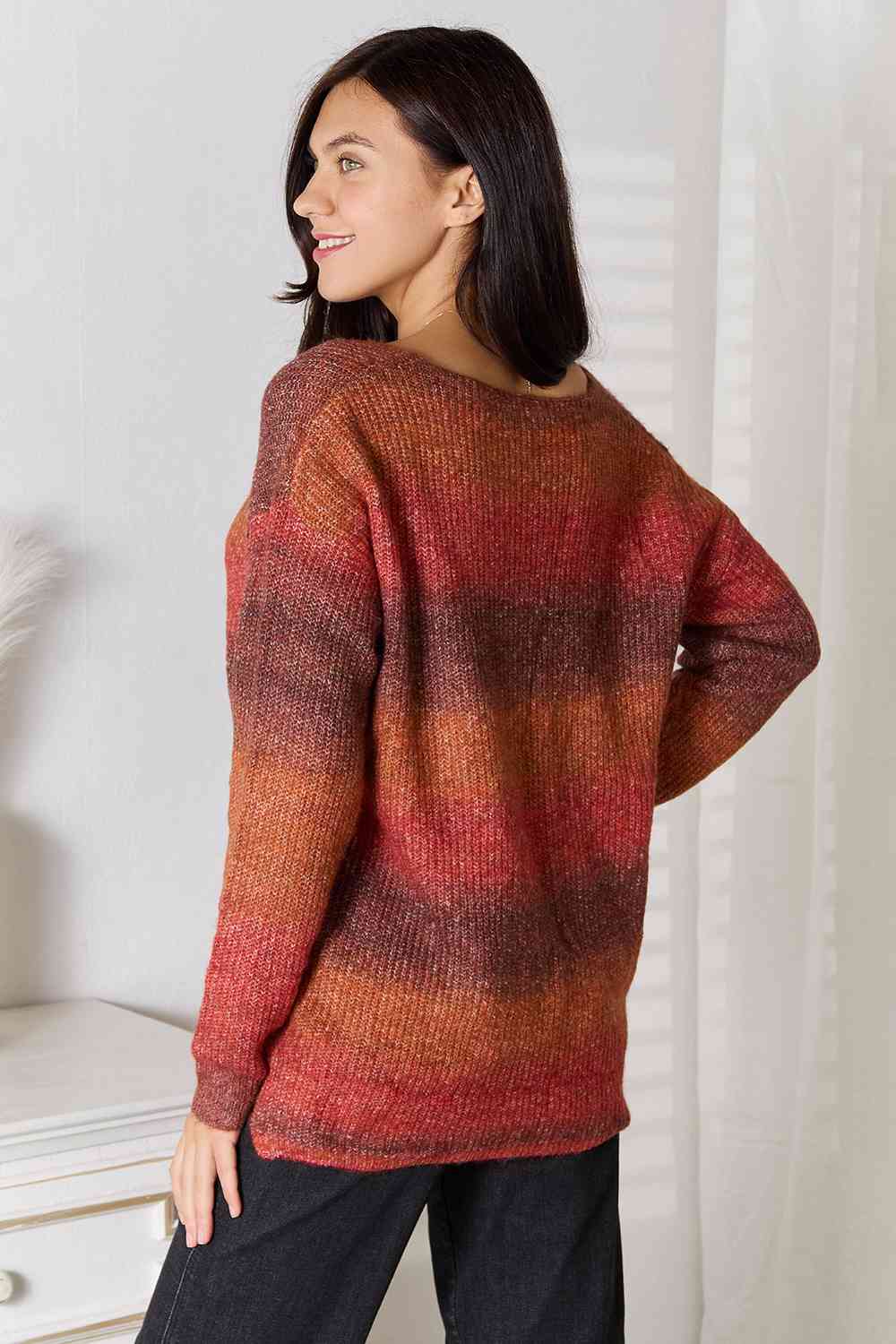 Gray Gradient V-Neck Sweater