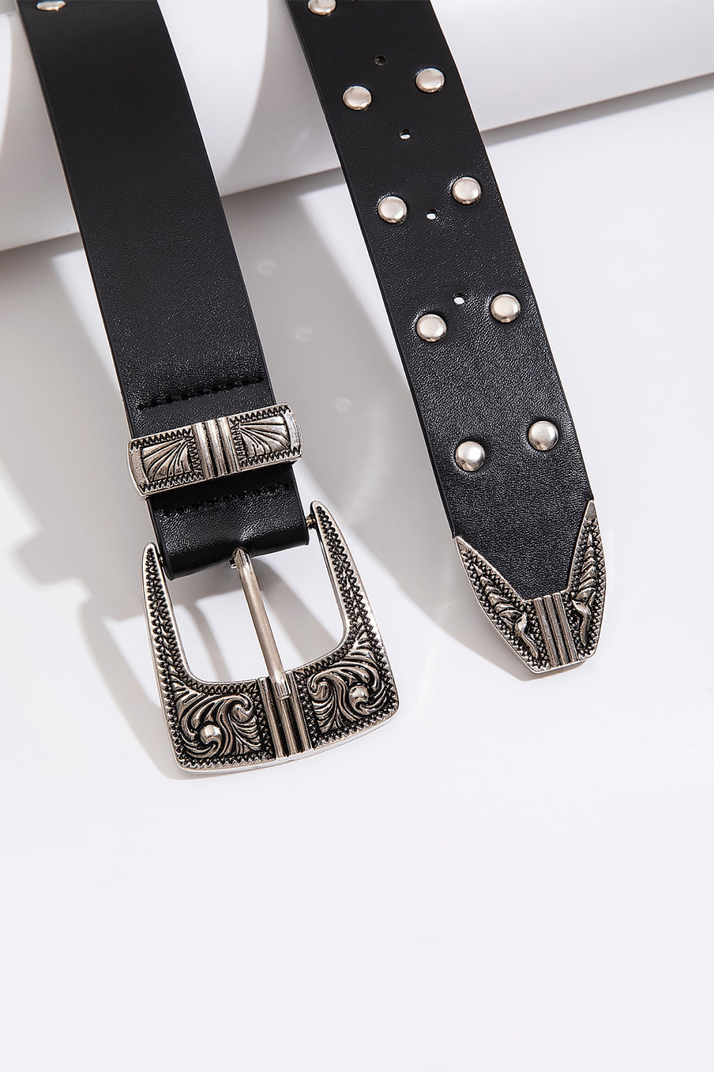 Dark Slate Gray Double Row Studded PU Leather Belt Sentient Beauty Fashions *Accessories