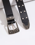 Dark Slate Gray Double Row Studded PU Leather Belt Sentient Beauty Fashions *Accessories