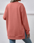 Rosy Brown V-Neck Slit Long Sleeve Sweatshirt Sentient Beauty Fashions Apparel & Accessories