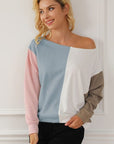 Gray Color Block Boat Neck Sweatshirt Sentient Beauty Fashions Apparel & Accessories