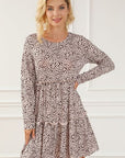 Light Gray Frill Printed Round Neck Dress