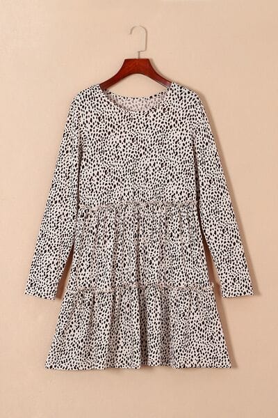 Wheat Frill Printed Round Neck Dress