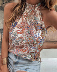 Dim Gray Printed Tie Back Tank Top Sentient Beauty Fashions Tops