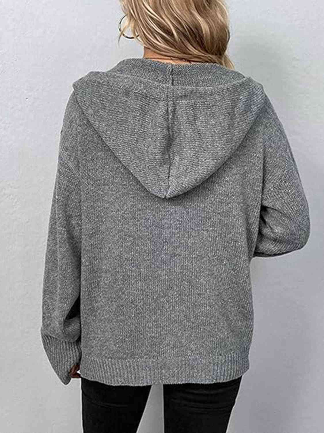 Light Slate Gray Button Up Drawstring Long Sleeve Hooded Cardigan Sentient Beauty Fashions Apparel &amp; Accessories