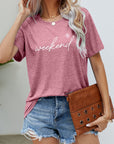 Rosy Brown WEEKEND Flower Graphic Short Sleeve Tee