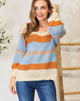 Light Gray Woven Right Color Block Scoop Neck Sweater Sentient Beauty Fashions Apparel & Accessories