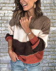 Dark Gray Color Block Round Neck Sweater