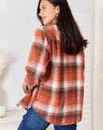 Light Gray Double Take Plaid Collared Neck Long Sleeve Shirt