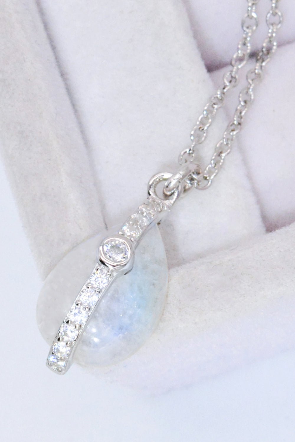 Light Gray Natural Moonstone and Zircon Pendant Necklace Sentient Beauty Fashions jewelry