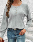 Gray Decorative Button Round Neck Top