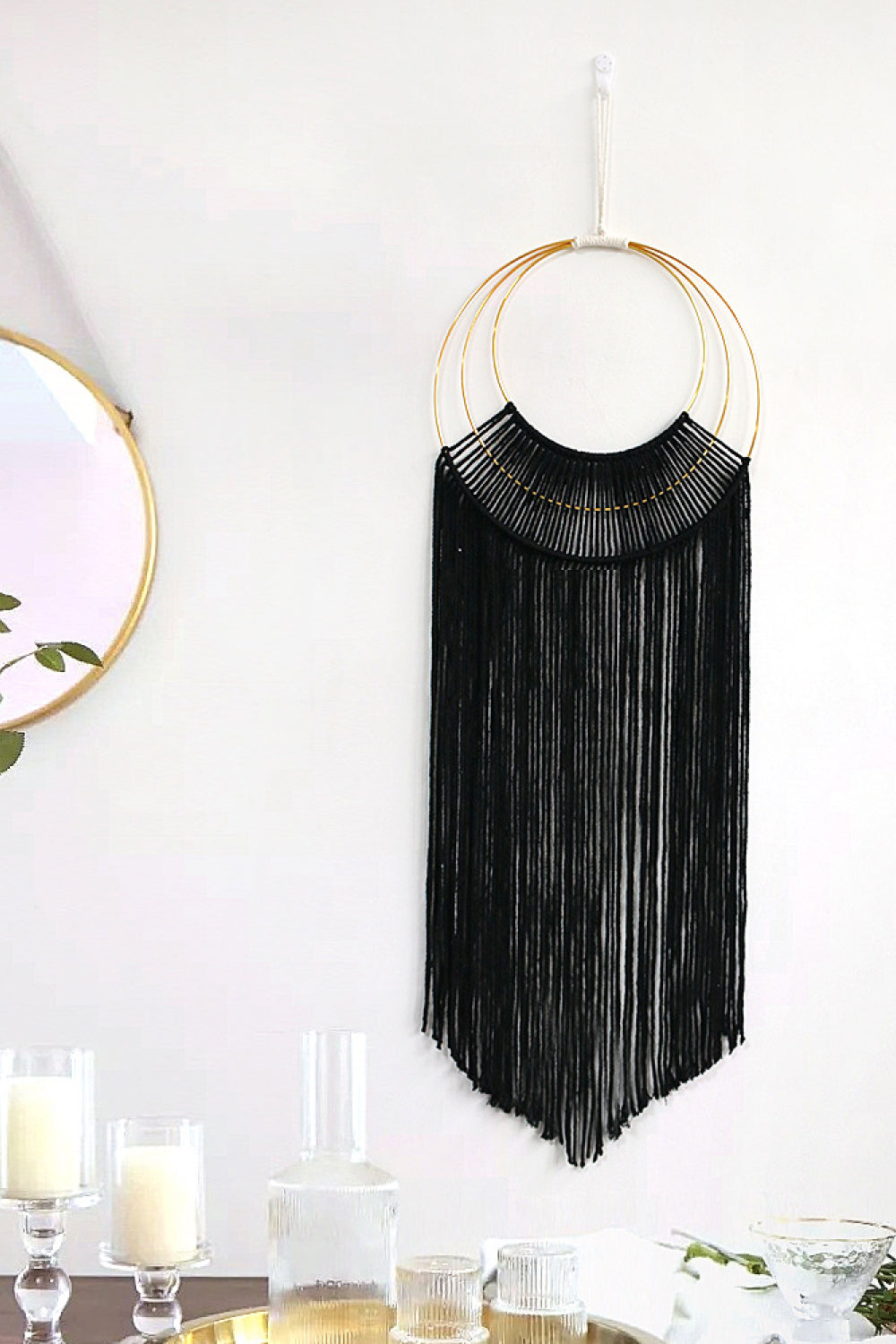 Black Hoop Fringe Macrame Wall Hanging Sentient Beauty Fashions Home Decor