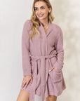 Light Gray Hailey & Co Tie Front Long Sleeve Robe Sentient Beauty Fashions Apparel & Accessories