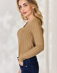 Light Gray Basic Bae Full Size Ribbed Long Sleeve T-Shirt Sentient Beauty Fashions Apparel & Accessories