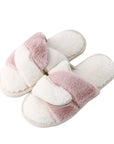 Light Gray Faux Fur Twisted Strap Slippers Sentient Beauty Fashions