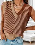 Rosy Brown Striped V-Neck Sweater Vest Sentient Beauty Fashions Apparel & Accessories