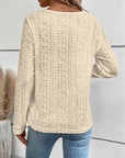 Light Gray Openwork Half Button Long Sleeve Blouse