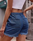 Dim Gray Drawstring Raw Hem Denim Shorts